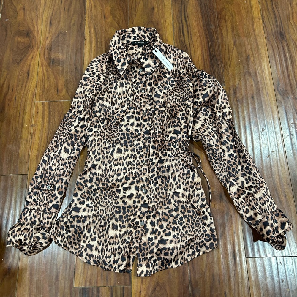 Olivaceous Animal Print Button Down Shirt/dress